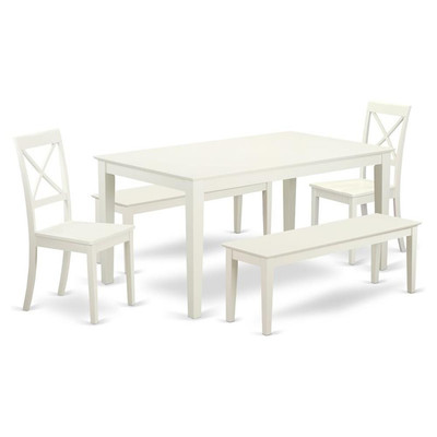 East West Furniture Capri 5-piece Wood Dining Set with 2 Benches in White