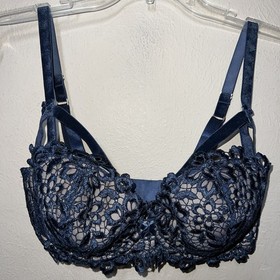 2 Piece Dita Von Teese Lingerie Set - Blue Bra , Garter Belt - Pinup Lace Strap