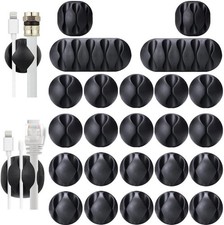 Desk Cable Management Cord Organizer 24 Pack Black Self Adhesive Cord Holder