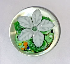 White Lilly Paperweight Flower Floral Hand Blown Glass Controlled Bubbles