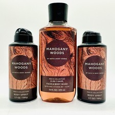 BATH  BODY WORKS MAHOGANY WOODS MEN  S COLLECTION 1/BODY WASH  2/SPRAY NEW 