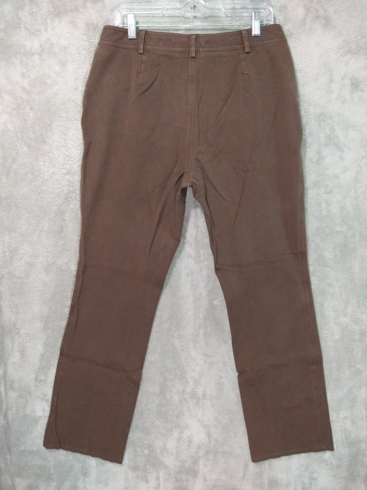 Pantalones Ralph Lauren para mujer 12 marrón chino pierna recta frente plano tiro alto sarga Foto 2 de 4