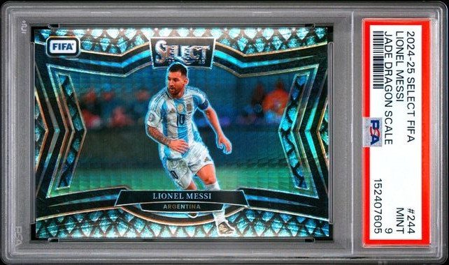 LIONEL MESSI 2024/25 PANINI SELECT 244 FIELD LEVEL DRAGON SCALE PRIZM /28 PSA 9