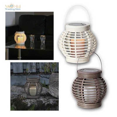 Solar LED Laterne mit Kerze, Solarlampe Gartenleuchte Weidenkorb Optik Lantern