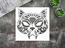 Stylized Cat Face Wall Art Reusable Plastic Stencil - StencilAir