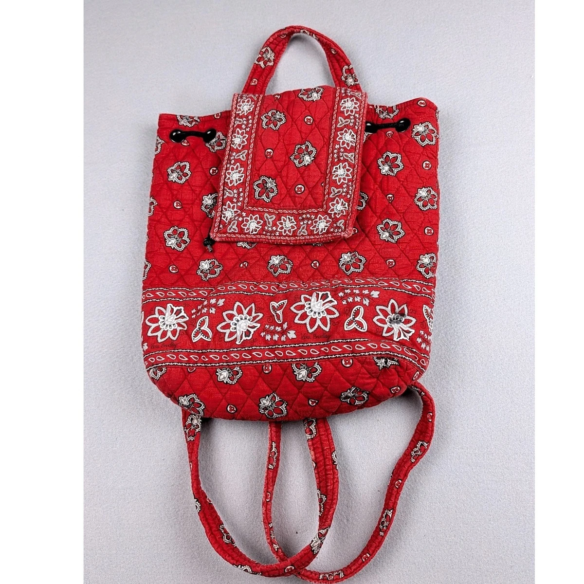 Vera Bradley Mesa Red Bandana Quilted Floral Drawstring Backpack Vintage Vera Bradley Backpack Red Bags & Handbags for Women for sale  main image 3