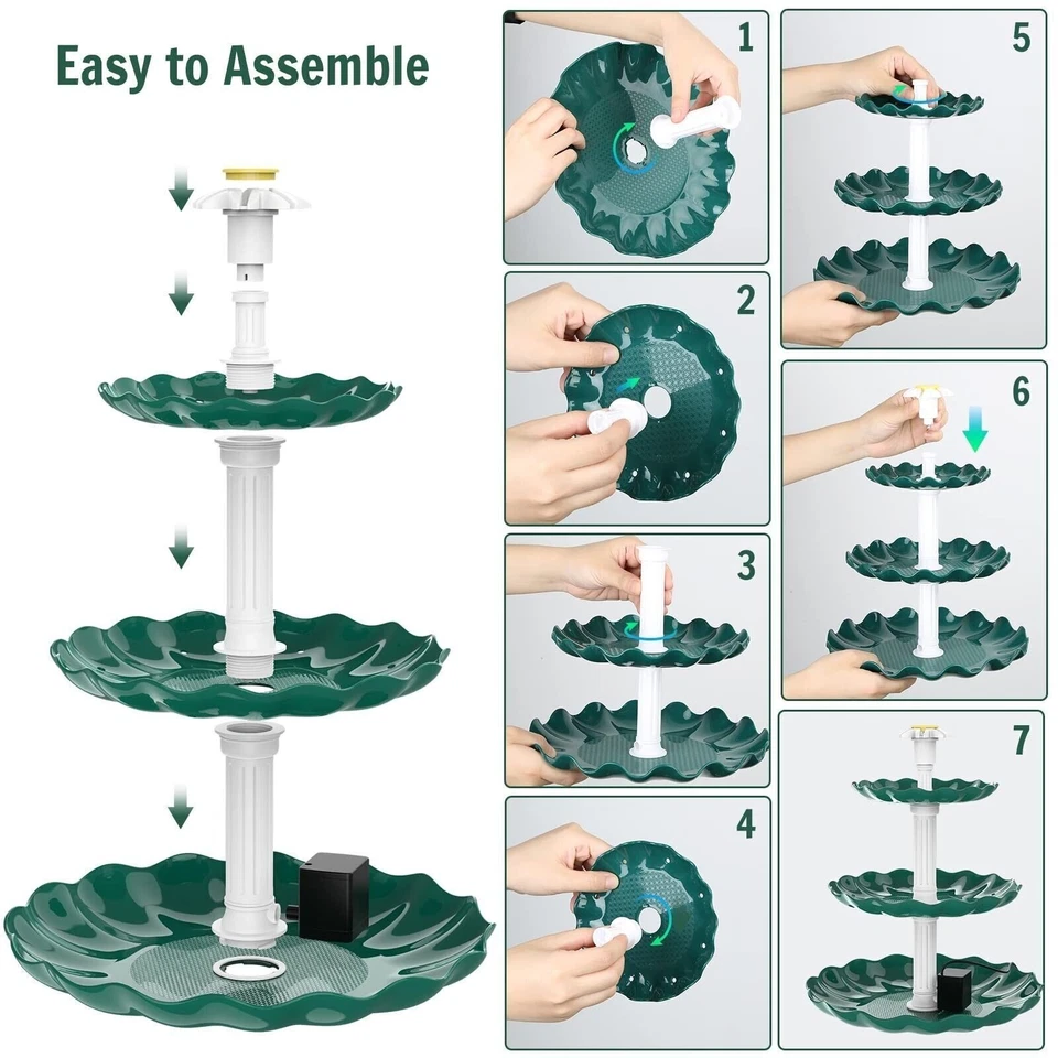Baño para Pájaros de 3 Niveles con Bomba Solar de 3.5W Fuente Solar Bomba de Agua para Jardín Foto 4 de 4