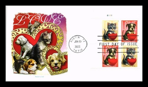 US COVER LOVE PUPPY KITTEN FIRST DAY ISSUE PLATE BLOCK PANDA CACHET