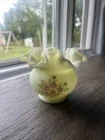 Fenton Custard Uranium Ruffled Flower vase 4”