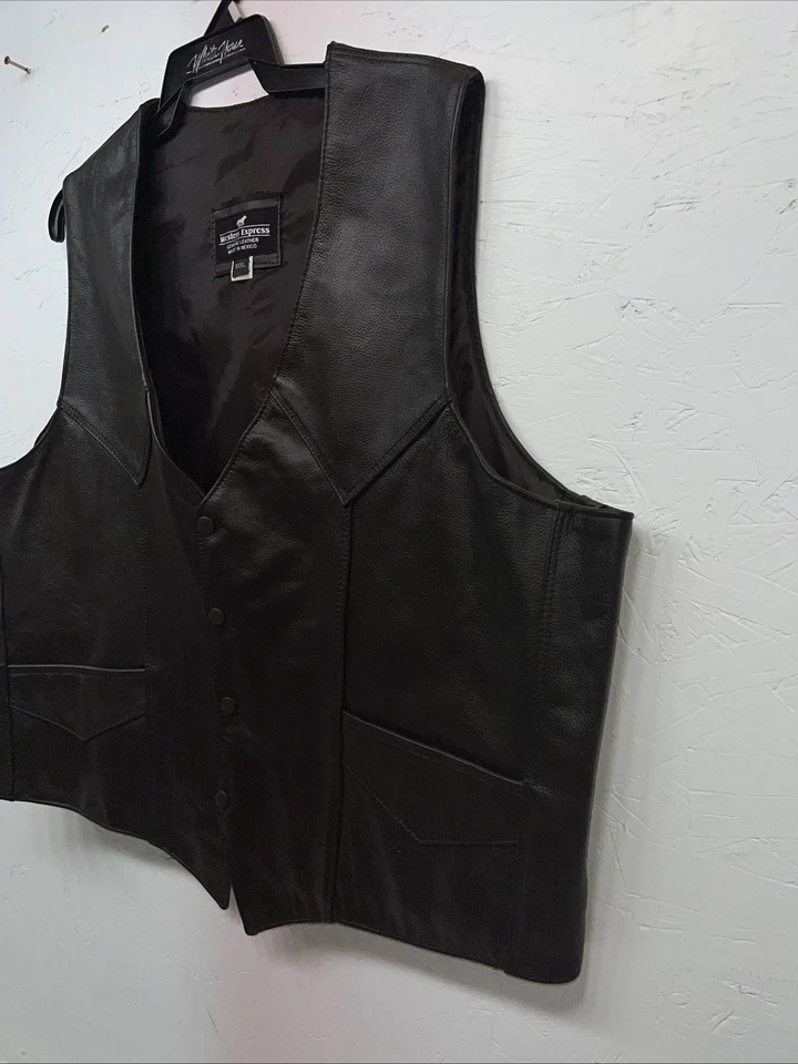 Nuevo Chaleco Western Express Hombre Cuero Marrón 3XL QQ-23 Foto 3 de 4