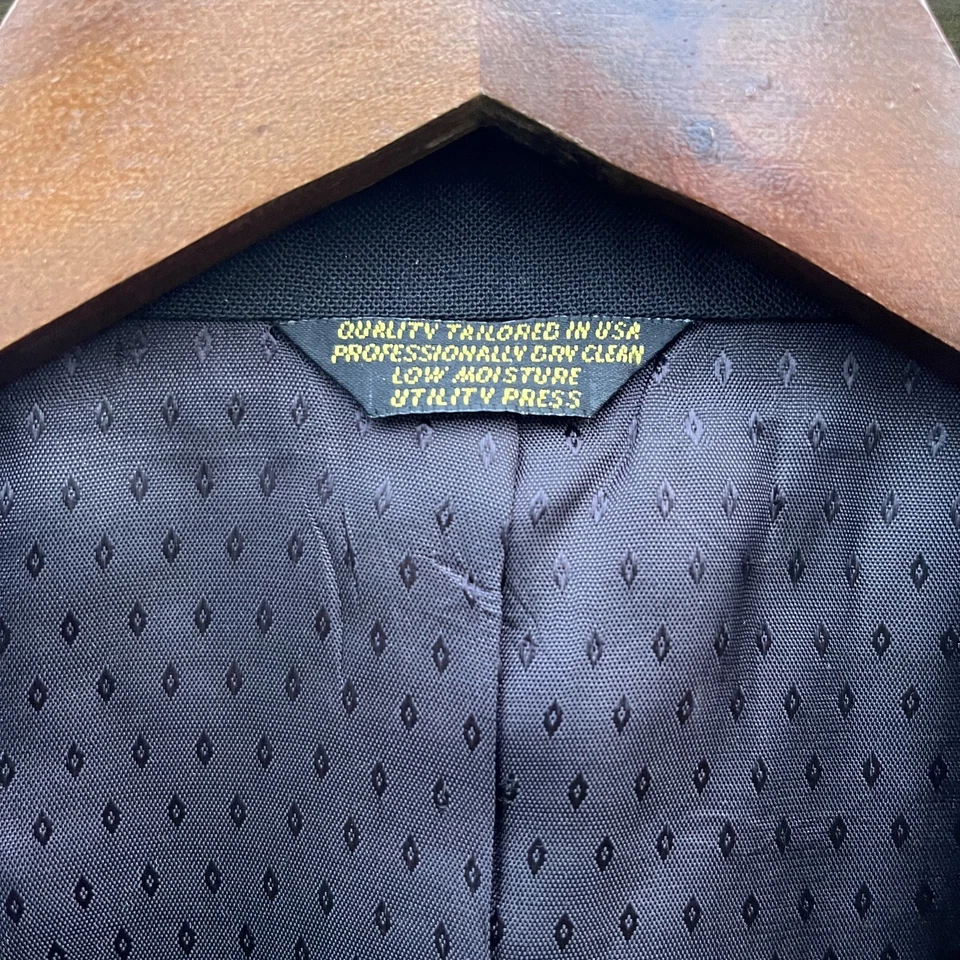 Vintage 70s 80s After Six Tuxedo Mens Black Wool 2 Piece Suit Jacket Pants USA - Image 4 of 4