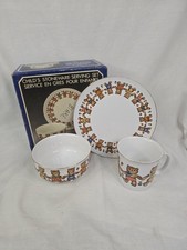 Vintage 1983 Action Industries Child Stoneware Teddy Bear 3pc Serving Set Japan