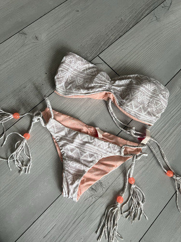 VICTORIA’S SECRET TRIBAL CORAL GRIS REVERSIBLE BIKINI TRAJE DE BAÑO PUSH UP CORBATA L XS - Imagen 1 de 5