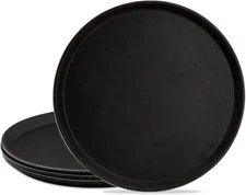 TOPZEA 4 Pack Plastic Server Tray, 14 Inch Round Serving Tray Black 