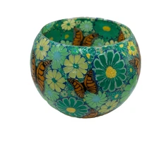 Daisy & Monarch Butterfly candle holder light globe or planter bowl 7" vtg boho