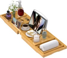 Bathtub Tray Caddy, Expandable Bath Trays for Tub, Bamboo Shelf  Table with ...