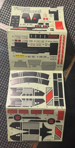 1985 G1 Transformers JETFIRE STICKER SHEET