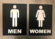 MENS & WOMENS Bathroom Sign SET - Black/White, 6"x8" EA