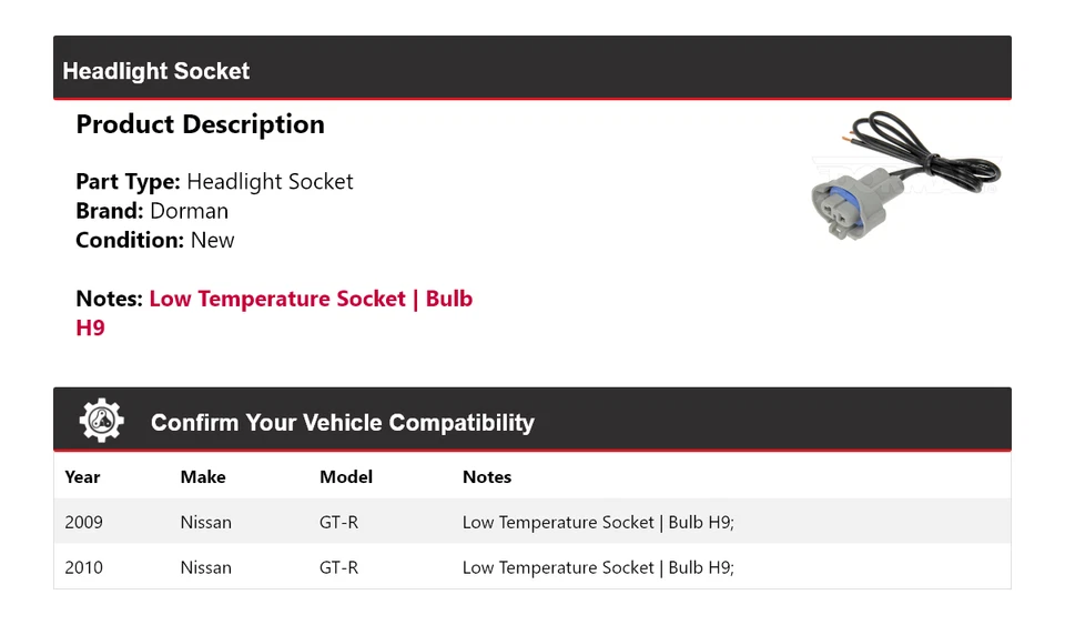 Enchufe de faros para Nissan GT-R Dorman 2009-2010 Foto 2 de 4