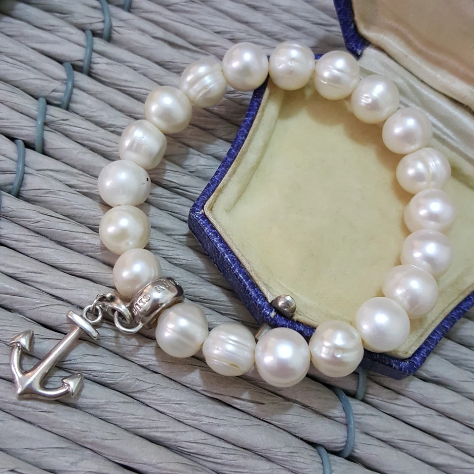 Thomas Sabo 925 Pulseira de Prata Esterlina, Pulseira de Pérolas de Água Doce, Berloque Âncora - Imagem 3 de 4