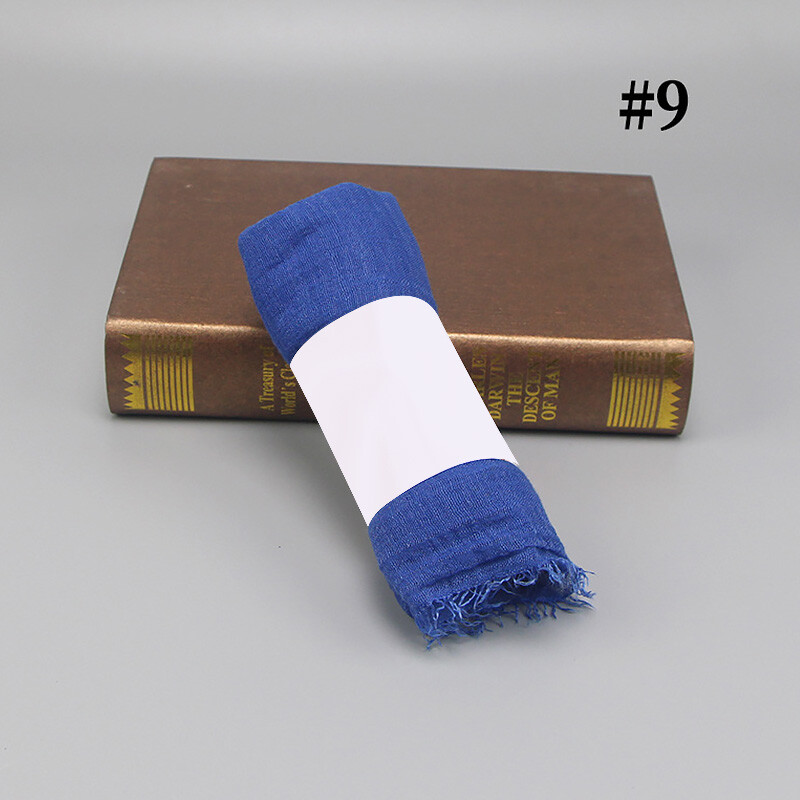 Cotton Soft Muslin Fringed Crinkle Hijab In Blue/ Scarf