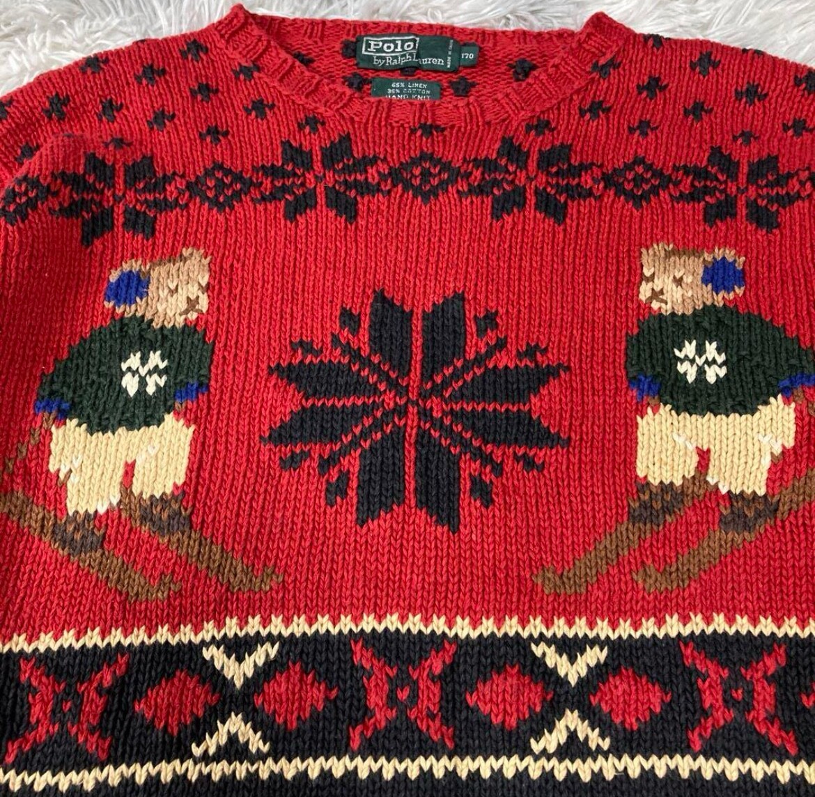 Vintage 80s Polo Ralph Lauren Sweater Hand Knit Red Ski Bear Vintage 80s Polo Ralph Lauren Sweater Hand Knit Red Ski Bear