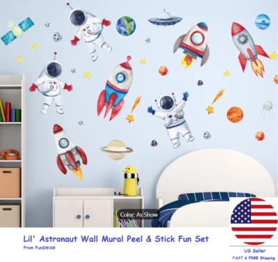 Lil' Astronaut Play/Bed Room Peel & Stick Vinyl Whole Wall MURAL Kids Fun Room