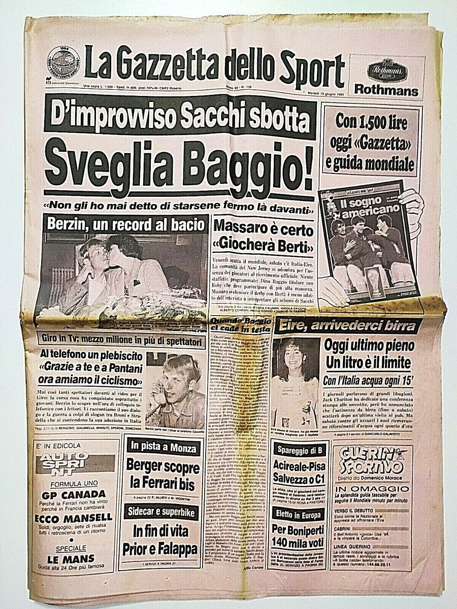 La Gazzetta Dello Sport N.122 Du 26 Mai 1994 - Cyclone Berzin - Édition Vintage