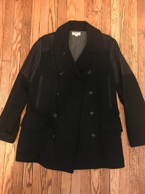 Jcrew Wallace Barnes Black Wool Leather Deck Peacoat Sample M Ebay