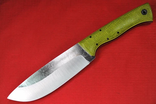 Fiddleback Forge Camp Knife by Andy Roy .195" A2 Blade, Full Green Burlap Handle