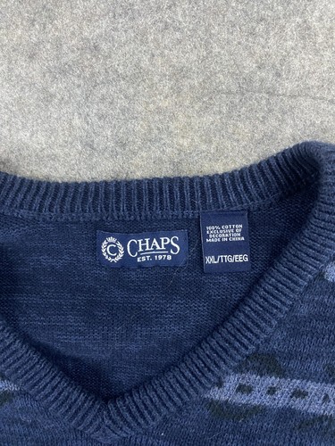 Chaps Chaleco Para Hombre XXL Azul Rayas Tribal Cuello en V Pullover Suéter Chaleco - Imagen 2 de 5