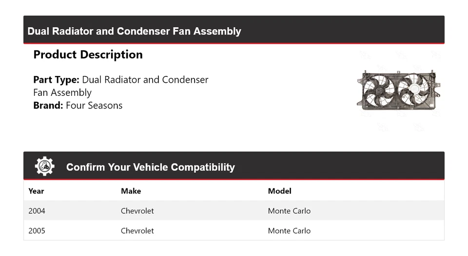 Conjunto de ventilador condensador radiador doble para Chevrolet Monte Carlo 2004-2005 4 mar Foto 2 de 4