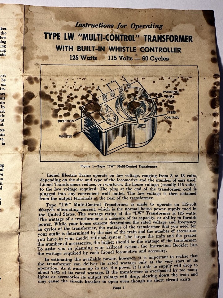 Lionel Train Track Multi Volt Transformer Post War With Instructions eBay