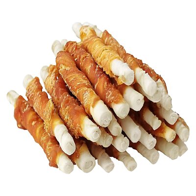 Dog Treats 5 Inch Rawhide Twist Chicken Hide Sticks Suitable for Puppy and