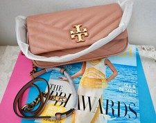 NWT 498 TORY BURCH Kira Chevron S Shoulder Bag Leather Chain Strap MEADOW Blush