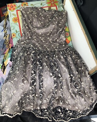 jessica mcclintock dress Size 6 Gold And Black Lace Strapless Dress | eBay