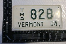 1964 64 VERMONT VT TRAILER TRL LICENSE PLATE TAG - NOS - #828