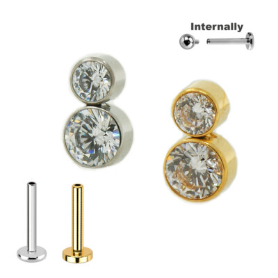 1,2mm Titan Labret Doppelkristall Kugel Ohr Helix Tragus Piercing Gold Silber 