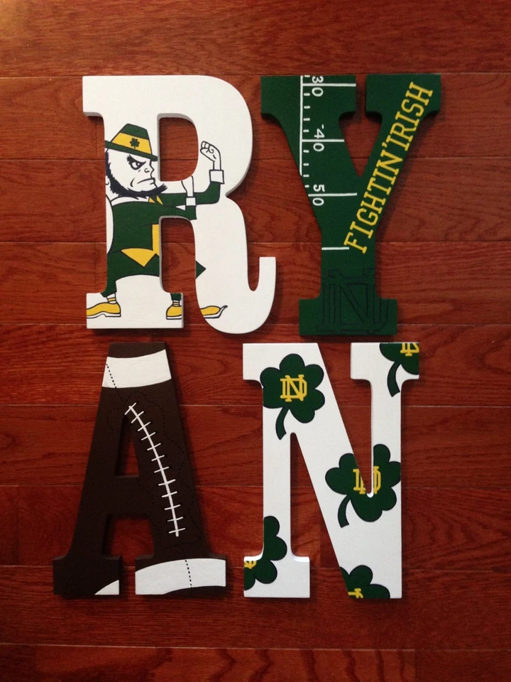 Custom Wood Letters/Name Hand-Painted in NOTRE DAME Fighting Irish Football NWT — 第 2/4 张图片