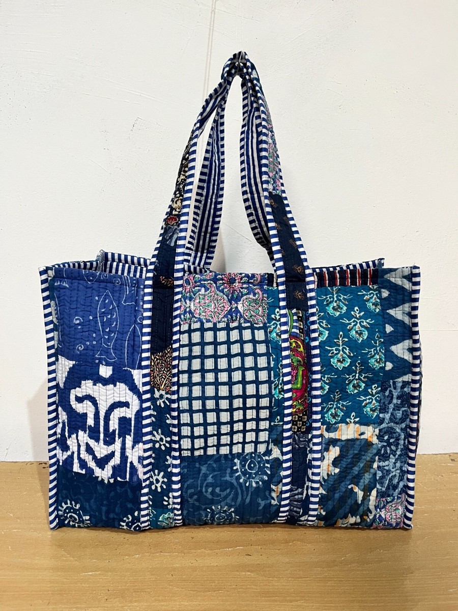 Indian Blue Patchwork Quilted Shoulder Bags Women's Handbags