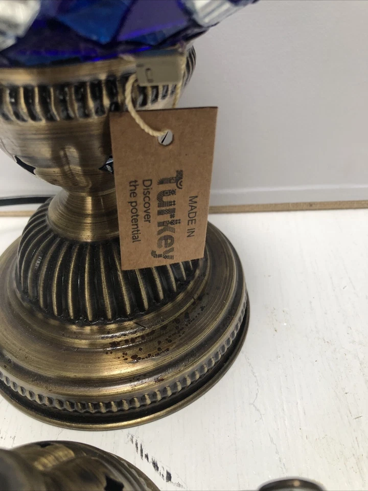 Lámpara de mesa única de mosaico turco hecha a mano vintage decoración base de bronce Foto 4 de 4