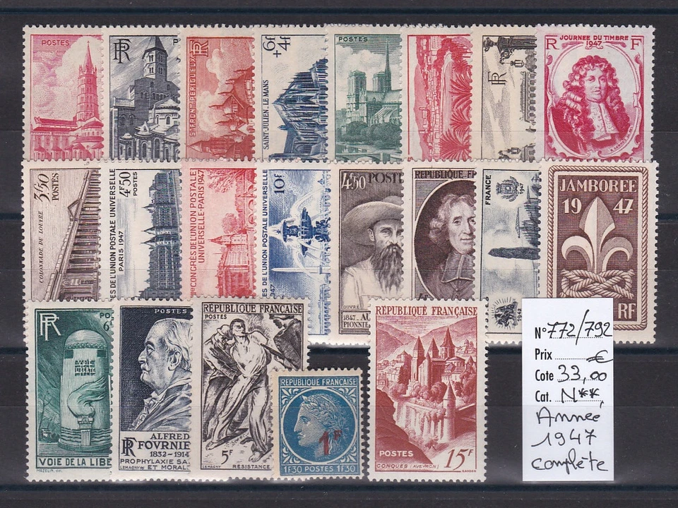 France, superbe année 1947 complète n° 772/792, neuf** luxe cote 33,00€ - Photo 1/1