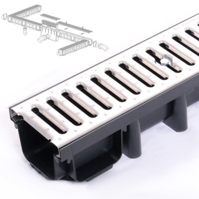 EDELSTAHL Entwässerungsrinne A15 Tiefe 63-98-148 1,5t | Bodenrinne PREMIUM set