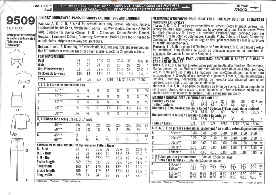 Uncut Simplicity Sewing Pattern 9509 Juniors Loungewear Pants Shorts 11/12-15/16 - Image 2 of 2
