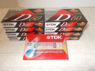 LOT of 9 TDK Audio Cassette Tapes 8- D60 High Output & 1- D90 Blank New Sealed