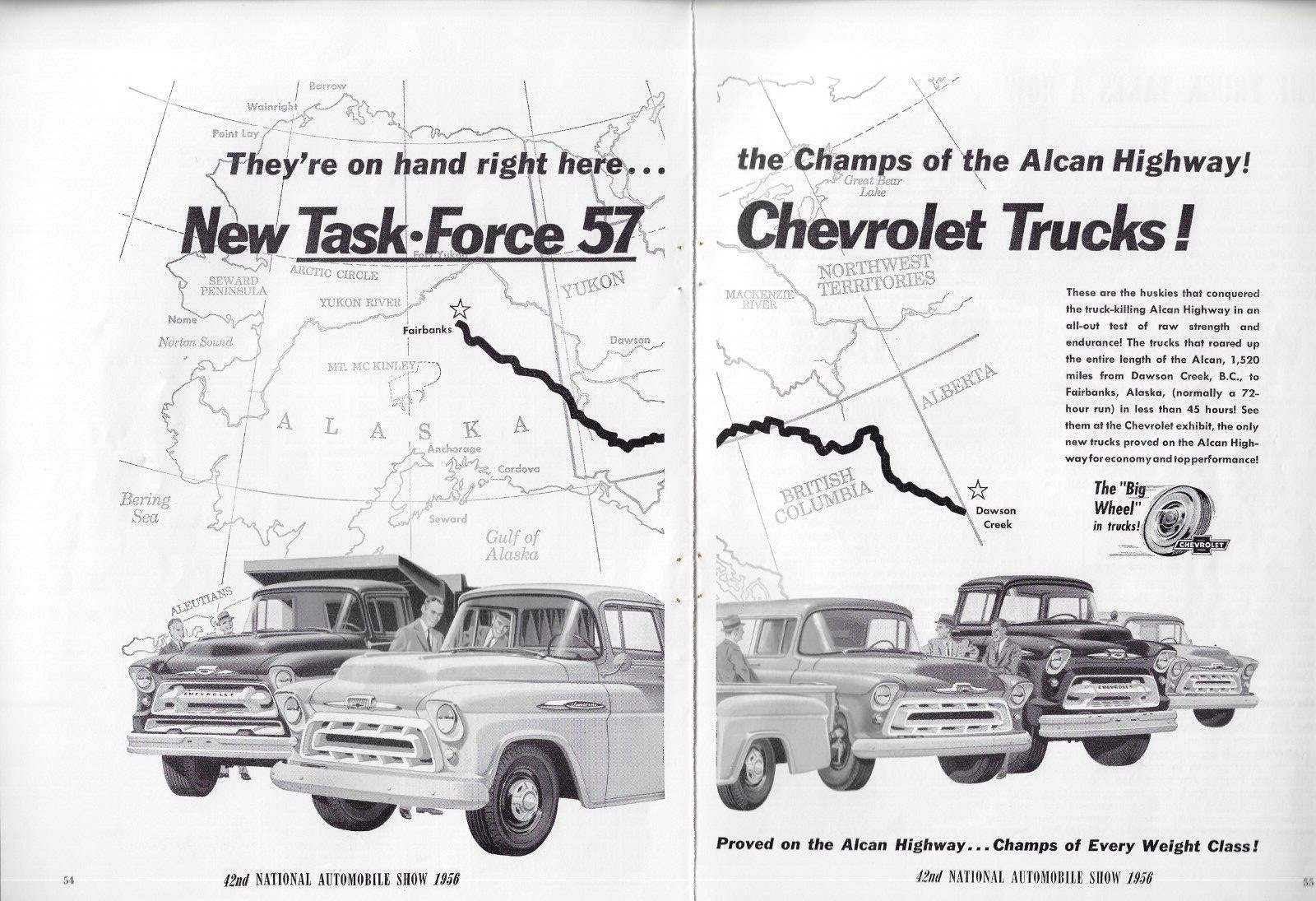 1957 Chevrolet Chevy Trucks Alcan Highway Alaska Full Lineup Vintage Print Ad