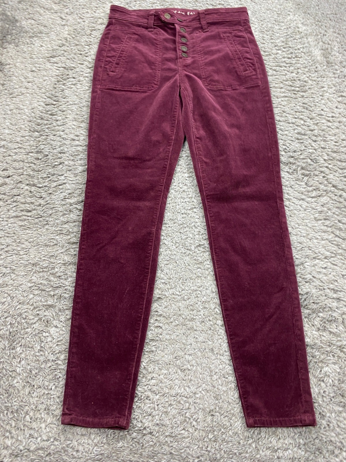 American Eagle Corduroy Pants Women 6 Wine Red Button Fly Skinny Ankle Chino Y2K