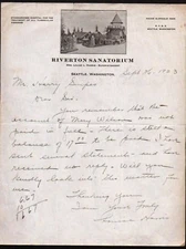 1923 Seattle - Riverton Sanatorium - Tubercular Disease - Letter Head History