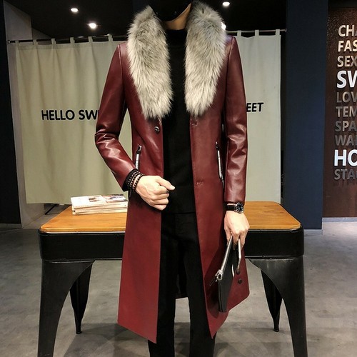 Faux Fur Collar Faux Leather Jacket 