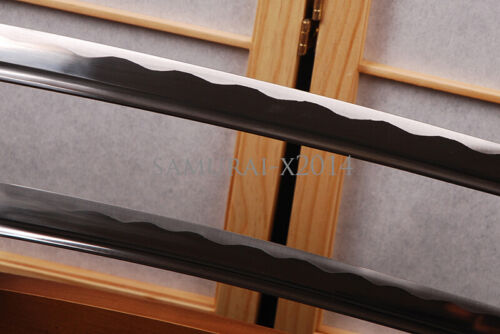 black Katana +wakizashi Japanese samurai swords set Full tang carbon steel sharp - Picture 11 of 12
